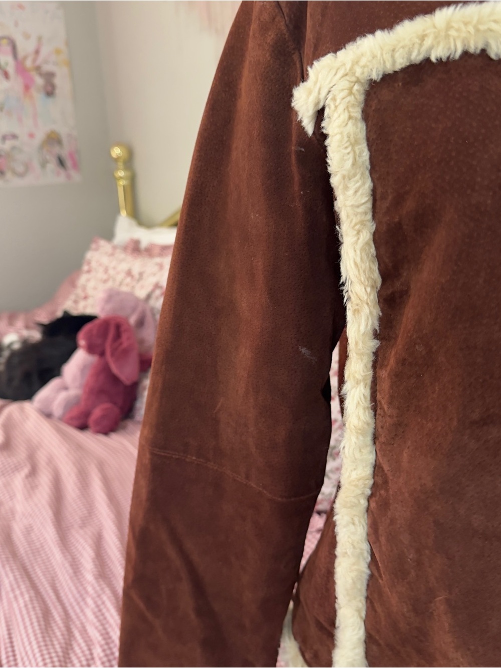 Y2K Brown Leather Jacket with Cream Shearling Trim - Picture 9 of 12